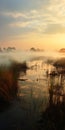 Misty Sunrise Over Lake: Nature-inspired Camouflage In Southern Gothic Style