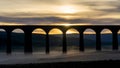 A misty sunrise over Ribblehead Viaduct near horton in ribblesdale Royalty Free Stock Photo