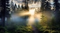 Misty Sunrise: Tree Path Of Life In The Enchanting Forest