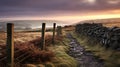 Misty Sunset: A Traditional British Landscape With Rocky Pathway