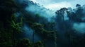 Misty Tropical Rainforest Landscape with Lush Green Canopy Royalty Free Stock Photo