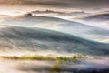 Misty valley of Tuscany at morning Royalty Free Stock Photo