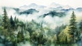 Misty Watercolor Forest Illustration In Hyper-detailed 8k Resolution