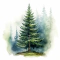 Misty Watercolor Pine Tree Illustration With Detailed Flora And Fauna