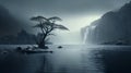 Misty Waterfall: A Classical Fusion Of Land And Water Royalty Free Stock Photo