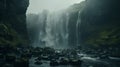 Misty Waterfall In Iceland: Moody And Atmospheric Cinematic Stills