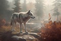 Misty wolf forest wild. Generate Ai