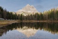 Tre Cime di Lavaredo reflected in Misurina lake, Dolomites Alps, Italy Royalty Free Stock Photo