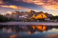 Misurina Lake, on Dolomites Italian Alps seen at sunrise. Sora