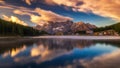 Misurina Lake, on Dolomites Italian Alps seen at sunrise. Sora