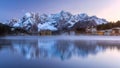 Misurina Lake, on Dolomites (Italian Alps) seen at sunrise. Sorapiss mountain in the background. South Tyrol, Dolomites, Italy. Royalty Free Stock Photo