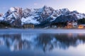 Misurina Lake, on Dolomites Italian Alps seen at sunrise. Sora Royalty Free Stock Photo