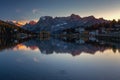 Misurina Lake, on Dolomites Italian Alps seen at sunset. Sorap Royalty Free Stock Photo