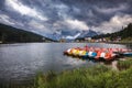 Misurina Lake in the Dolomites mountains in Italy near Auronzo d Royalty Free Stock Photo