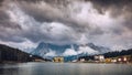 Misurina Lake in the Dolomites mountains in Italy near Auronzo d Royalty Free Stock Photo