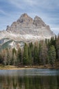 Tre Cime di Lavaredo reflected in Misurina lake, Dolomites Alps, Italy Royalty Free Stock Photo