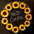 Mit Liebe - With Love - sunflower frame Royalty Free Stock Photo