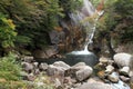 Mitake Shosenkyo gorges and Senga fall with red autumn leaves