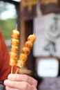 Mitarashi dango, Japanese street food at Takayama, Hida, Gifu, Japan. Royalty Free Stock Photo