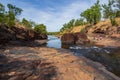 Mitchell Plateau WA Australia - May 31 2015: An indigenous Australian man and child from the local Kandiwal community Royalty Free Stock Photo