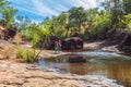 Mitchell Plateau WA Australia - May 31 2015: An indigenous Australian man from the local Kandiwal community accompanied a Royalty Free Stock Photo