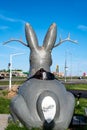 Mitchell, South Dakota, USA - 5.2021 - Jackalope sculpture along highway to attract tourists