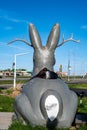 Mitchell, South Dakota, USA - 5.2021 - Jackalope sculpture along highway to attract tourists