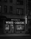 Mitchells Wines & Liquors neon sign at night in the Upper West Side, Manhattan, New York City