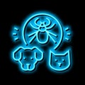 mite on animal body neon glow icon illustration