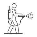 Mite disinfectant man icon. Disinfector icon. Linear image of a person with a disinfectant against ticks, beetles, pests