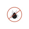 The Mite with red ban sign. STOP Mite sign isolated. Anti mite parasite icon. Vector illustration on white background