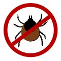 Mite warning sign. A cartoon illustration of a tick parasite. Pest control concept.