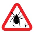 Mite warning sign. Vector illustration of tick warning sign. Bud warning sign. Parasite warning sign. Mite skin parasite si