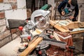 Miter saw at the construction site Royalty Free Stock Photo