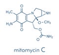 Mitomycin C cancer drug molecule. Skeletal formula.