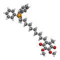 Mitoquinone or mitoQ molecule. 3D rendering. Atoms are represented as spheres with conventional color coding: hydrogen white, Royalty Free Stock Photo