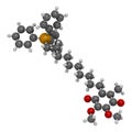 Mitoquinone or mitoQ molecule. 3D rendering. Atoms are represented as spheres with conventional color coding: hydrogen white, Royalty Free Stock Photo