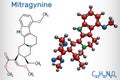 Mitragynine molecule. It is the herbal alkaloid with opiate-like properties produced by plant Mitragyna speciosa Korth, kratom. Royalty Free Stock Photo