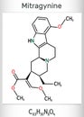 Mitragynine molecule. It is the herbal alkaloid with opiate-like properties produced by plant Mitragyna speciosa Korth, kratom.