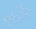Mitragynine molecule. Herbal alkaloid present in kratom ketum, Mitragyna speciosa. Skeletal formula.
