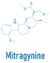 Mitragynine molecule. Herbal alkaloid present in kratom, ketum, Mitragyna speciosa. Skeletal formula.