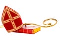 Mitre or miter book and staff of saint nicholas sinterklaas