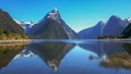 Mitre peak reflected in the calm waters of milford sound Royalty Free Stock Photo