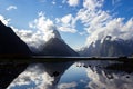 Mitre Peak on sunset with nice clouds, Milford Sound, Fiordland, South Island,New Zealand Royalty Free Stock Photo