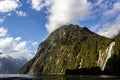 Mitre Peak on sunset with nice clouds, Milford Sound, Fiordland, South Island,New Zealand Royalty Free Stock Photo