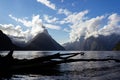 Mitre Peak on sunset with nice clouds, Milford Sound, Fiordland, South Island,New Zealand Royalty Free Stock Photo