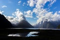 Mitre Peak on sunset with nice clouds, Milford Sound, Fiordland, South Island,New Zealand Royalty Free Stock Photo