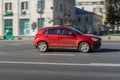 Mitsubishi ASX compact SUV vehicle on the city road. Fast moving red car on Moscow streets Royalty Free Stock Photo