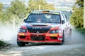 Mitsubishi lancer Evo Rally car on race Rally Balcone delle Marche November 12, 2012 Royalty Free Stock Photo