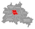 Mitte city district red highlighted in map of Berlin Germany